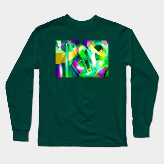 GREEN-ACID Cubism Abstract Digital Art # 07 Long Sleeve T-Shirt by elkingrueso